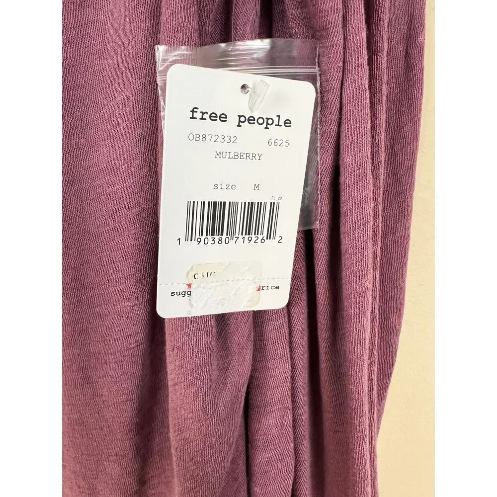 Free People rush hour mulberry peasant Henley top blouse v-neck NWT purple linen
